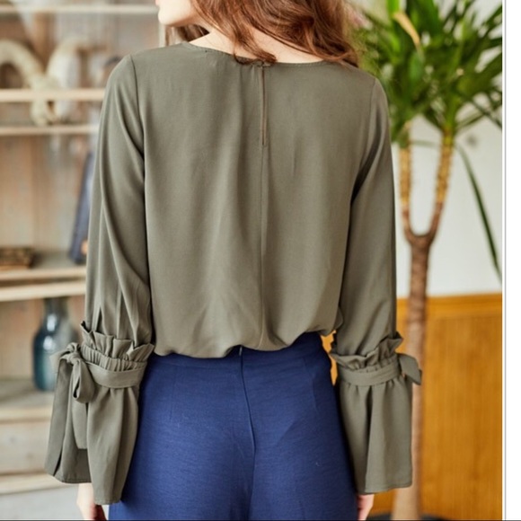 Olive Ruffle Bell Sleeve Top - Picture 8 of 9